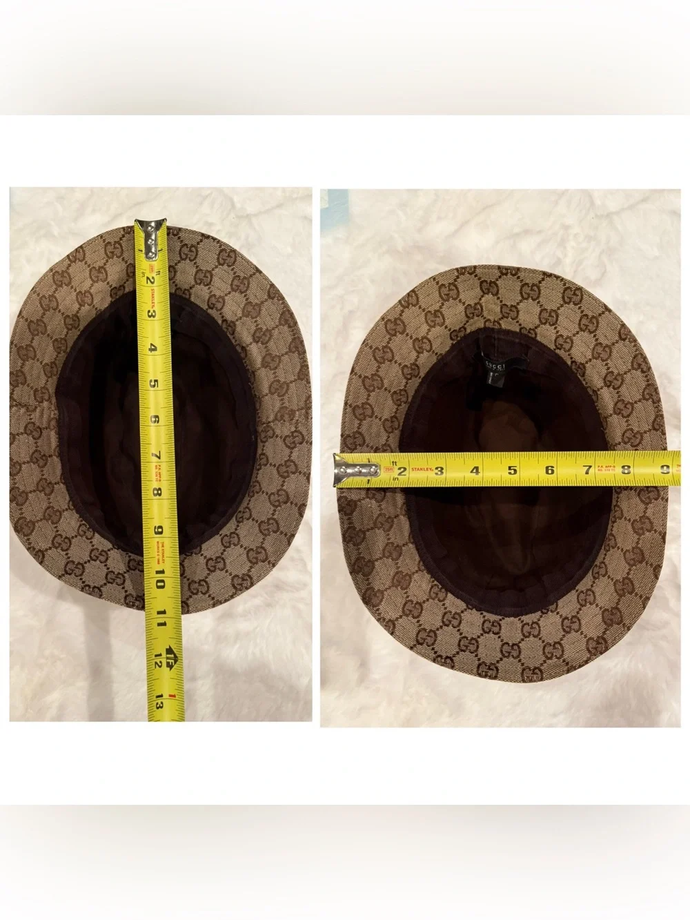 Gucci Tan GG Monogram Bucket Hat with Green and Cream Stripe - Picture 13 of 13